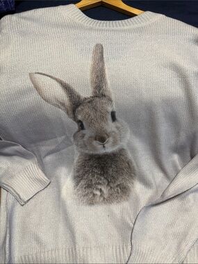 NWOT White Small Pets Sweater with Gray Bunny Print - XL